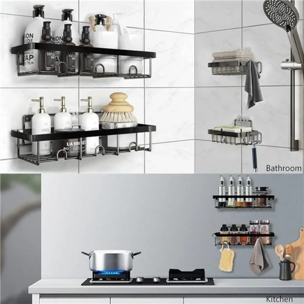 4 Pack Shower Caddy Organizer, Stainless Steel Shower Shelf with Hooks, Adhesive